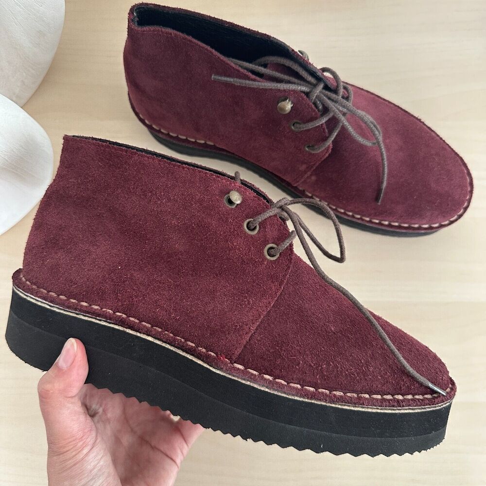 Swear London Shoes Mens 5 Platform Chukka Boot Chunky Suede Leather Oxblood EU38